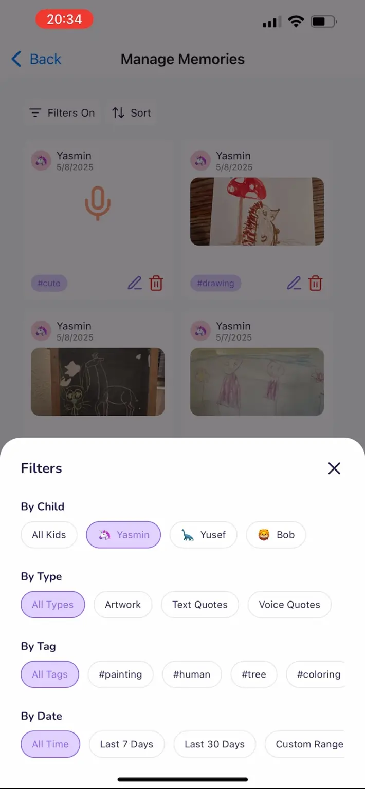 Filter Memories By Child/Type/Tag
